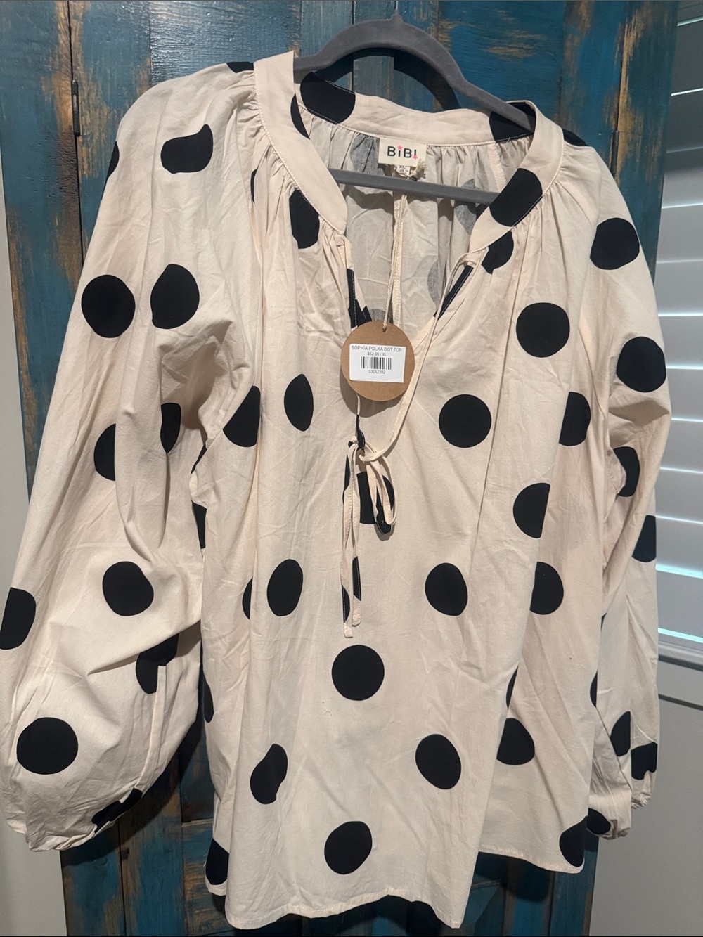 BiBi Cream Tunic Blouse with Black Polka Dots